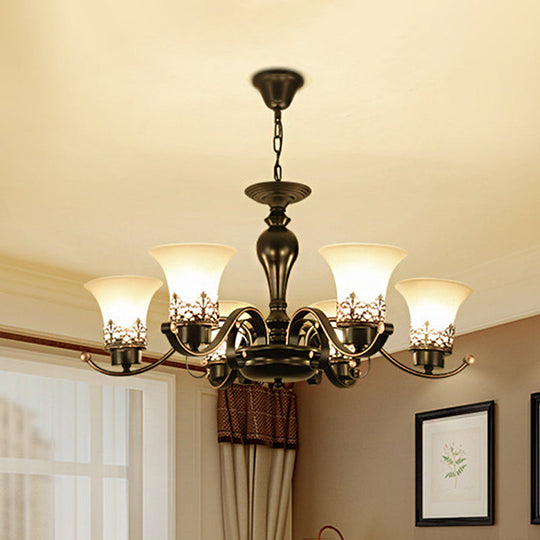 Rustic Swooping Arm Chandelier - Black Metal Pendant Light with 3/6/8-Head Ceiling Lighting