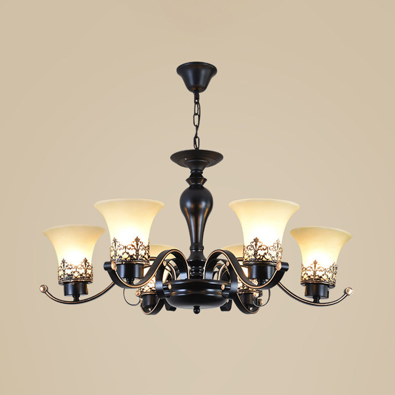 Rustic Swooping Arm Chandelier - Black Metal Pendant Light with 3/6/8-Head Ceiling Lighting