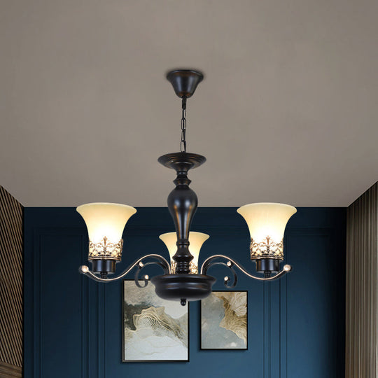 Rustic Swooping Arm Chandelier - Black Metal Pendant Light with 3/6/8-Head Ceiling Lighting