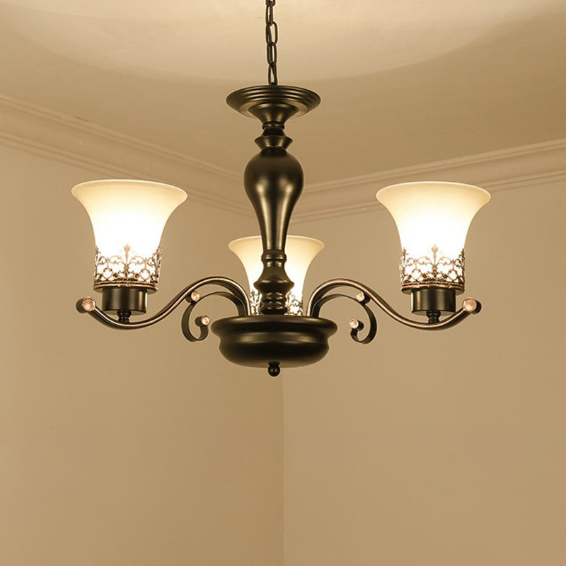 Rustic Swooping Arm Chandelier - Black Metal Pendant Light with 3/6/8-Head Ceiling Lighting