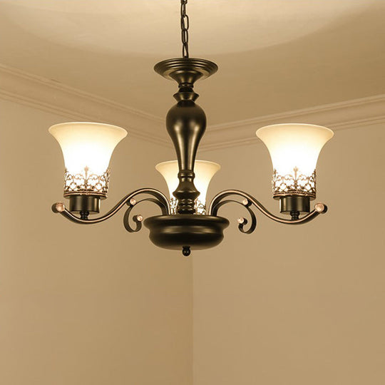 Rustic Swooping Arm Chandelier - Black Metal Pendant Light with 3/6/8-Head Ceiling Lighting