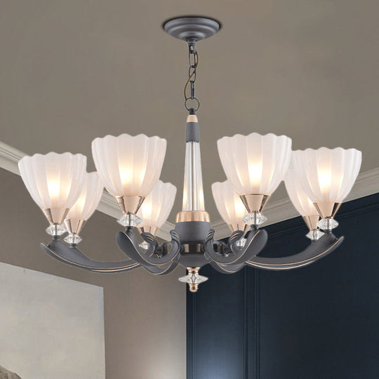 Floral Shade Opal Glass Pendant Chandelier - 6/8 Bulbs - Countryside Grey - Ideal for Guest Rooms