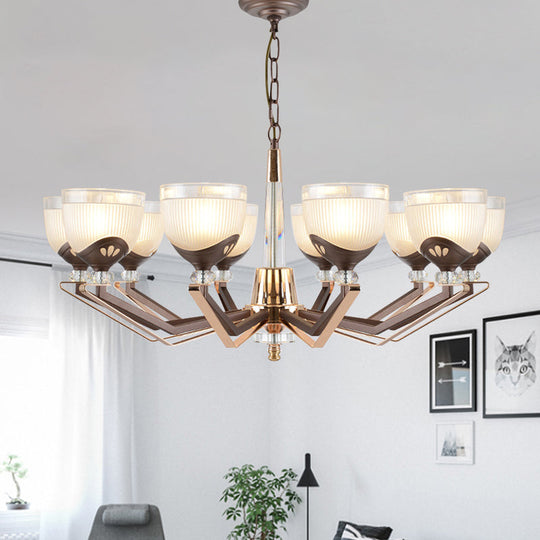 Coffee Bowl Pendant Chandelier - Rural Style, Cream Glass, Suspension Lighting (3/6/8/10 Heads), Ideal for Living Room