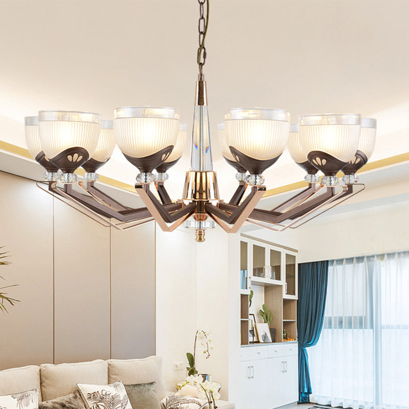 Coffee Bowl Pendant Chandelier - Rural Style, Cream Glass, Suspension Lighting (3/6/8/10 Heads), Ideal for Living Room
