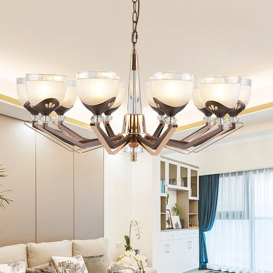 Coffee Bowl Pendant Chandelier - Rural Style, Cream Glass, Suspension Lighting (3/6/8/10 Heads), Ideal for Living Room