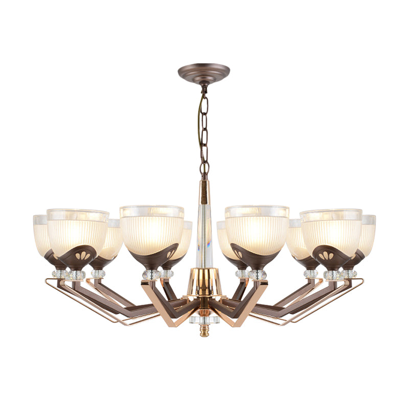 Coffee Bowl Pendant Chandelier - Rural Style, Cream Glass, Suspension Lighting (3/6/8/10 Heads), Ideal for Living Room