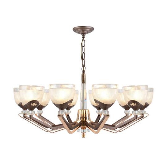 Coffee Bowl Pendant Chandelier - Rural Style, Cream Glass, Suspension Lighting (3/6/8/10 Heads), Ideal for Living Room
