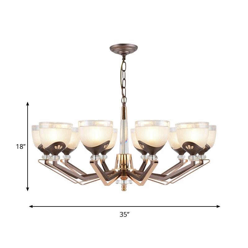 Coffee Bowl Pendant Chandelier - Rural Style, Cream Glass, Suspension Lighting (3/6/8/10 Heads), Ideal for Living Room