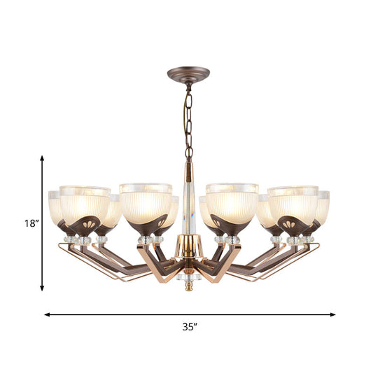 Coffee Bowl Pendant Chandelier - Rural Style, Cream Glass, Suspension Lighting (3/6/8/10 Heads), Ideal for Living Room