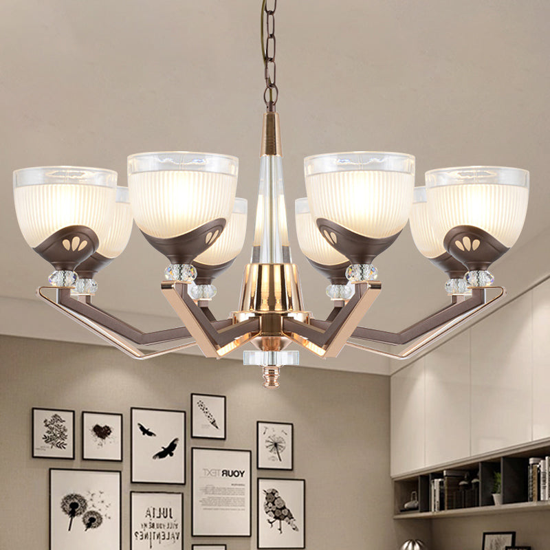 Coffee Bowl Pendant Chandelier - Rural Style, Cream Glass, Suspension Lighting (3/6/8/10 Heads), Ideal for Living Room