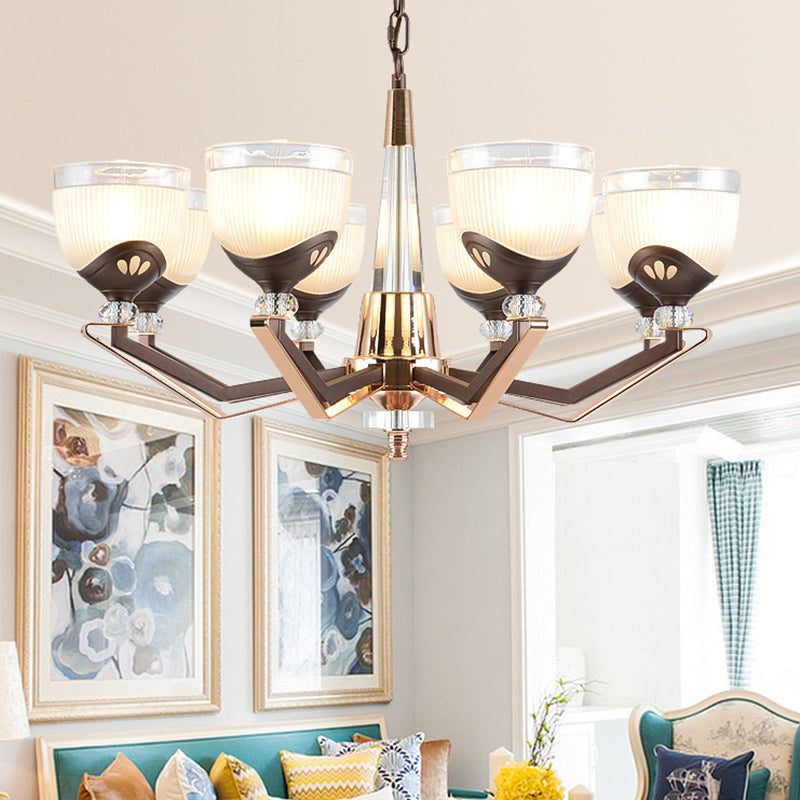 Coffee Bowl Pendant Chandelier - Rural Style, Cream Glass, Suspension Lighting (3/6/8/10 Heads), Ideal for Living Room