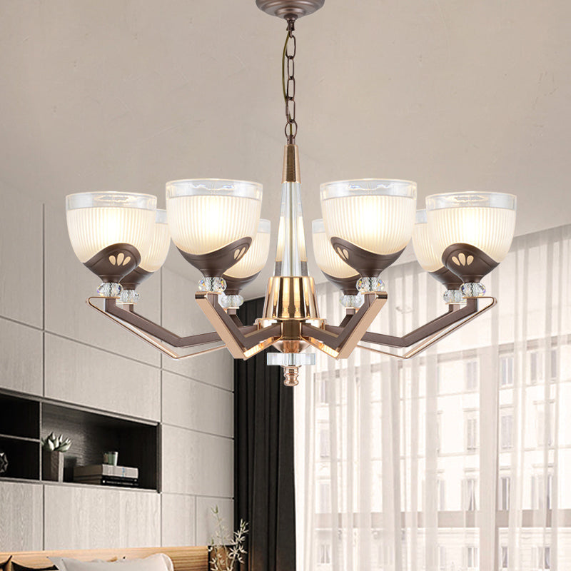 Coffee Bowl Pendant Chandelier - Rural Style, Cream Glass, Suspension Lighting (3/6/8/10 Heads), Ideal for Living Room