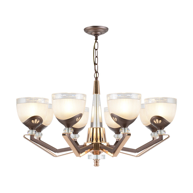 Coffee Bowl Pendant Chandelier - Rural Style, Cream Glass, Suspension Lighting (3/6/8/10 Heads), Ideal for Living Room