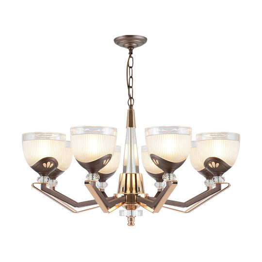 Coffee Bowl Pendant Chandelier - Rural Style, Cream Glass, Suspension Lighting (3/6/8/10 Heads), Ideal for Living Room