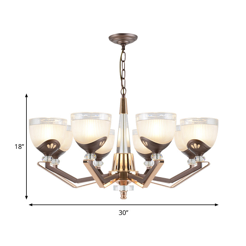 Coffee Bowl Pendant Chandelier - Rural Style, Cream Glass, Suspension Lighting (3/6/8/10 Heads), Ideal for Living Room