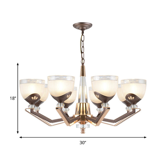 Coffee Bowl Pendant Chandelier - Rural Style, Cream Glass, Suspension Lighting (3/6/8/10 Heads), Ideal for Living Room
