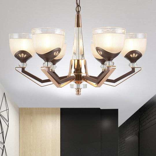 Coffee Bowl Pendant Chandelier - Rural Style, Cream Glass, Suspension Lighting (3/6/8/10 Heads), Ideal for Living Room