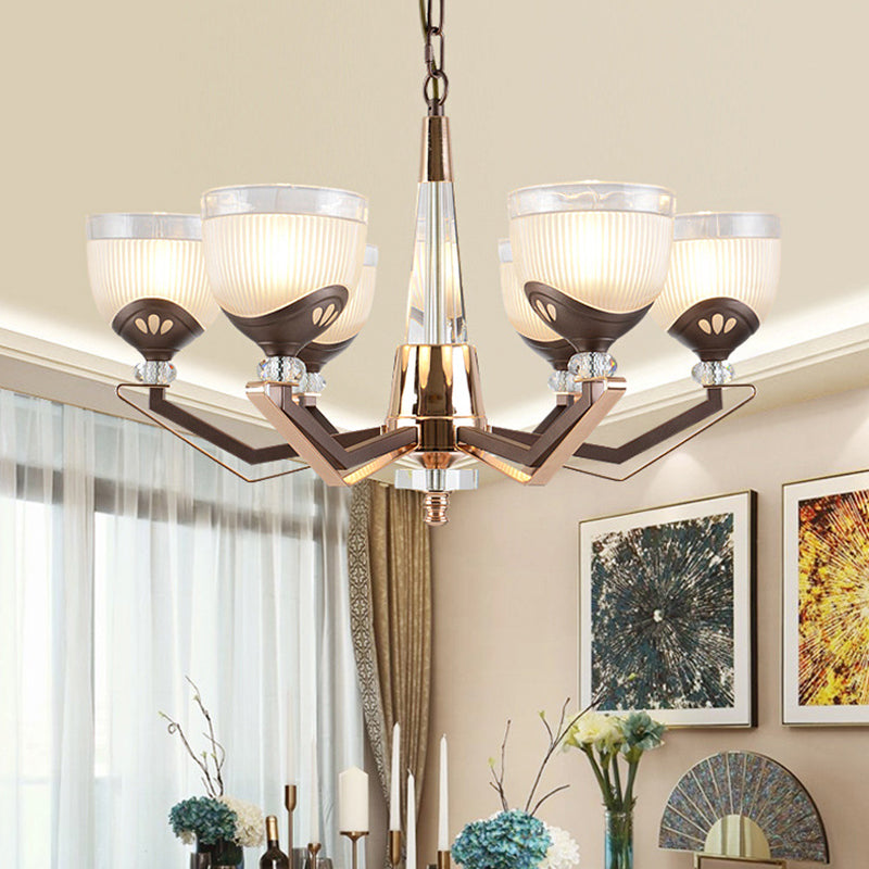 Coffee Bowl Pendant Chandelier - Rural Style, Cream Glass, Suspension Lighting (3/6/8/10 Heads), Ideal for Living Room