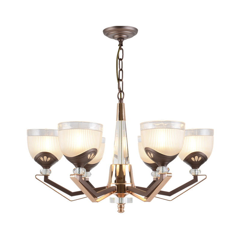Coffee Bowl Pendant Chandelier - Rural Style, Cream Glass, Suspension Lighting (3/6/8/10 Heads), Ideal for Living Room