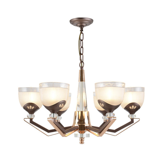 Coffee Bowl Pendant Chandelier - Rural Style, Cream Glass, Suspension Lighting (3/6/8/10 Heads), Ideal for Living Room