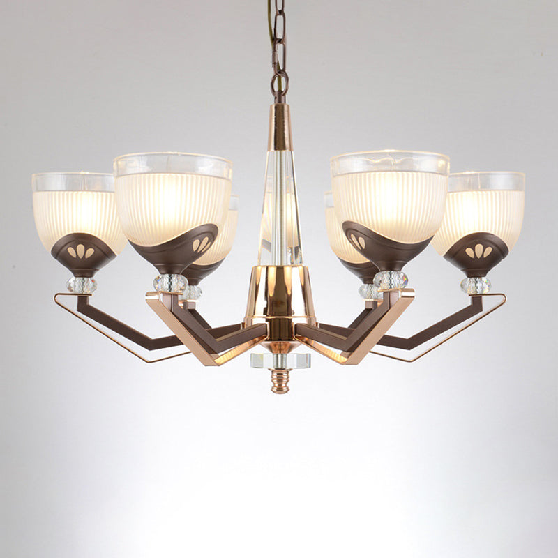 Coffee Bowl Pendant Chandelier - Rural Style, Cream Glass, Suspension Lighting (3/6/8/10 Heads), Ideal for Living Room