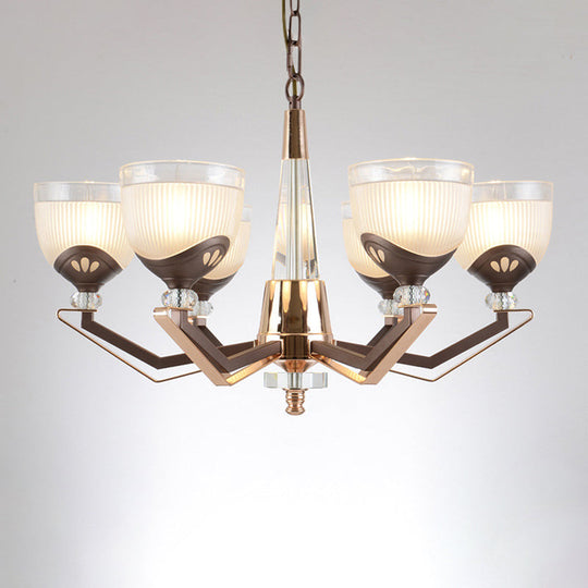 Coffee Bowl Pendant Chandelier - Rural Style, Cream Glass, Suspension Lighting (3/6/8/10 Heads), Ideal for Living Room