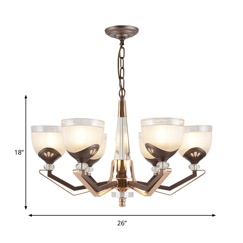 Coffee Bowl Pendant Chandelier - Rural Style, Cream Glass, Suspension Lighting (3/6/8/10 Heads), Ideal for Living Room