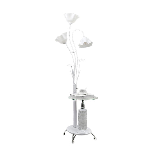 Metallic Floor Lamp: 3-Light Countryside Tree Design, Black/White, Guest Room Standing Up, Floral Shade