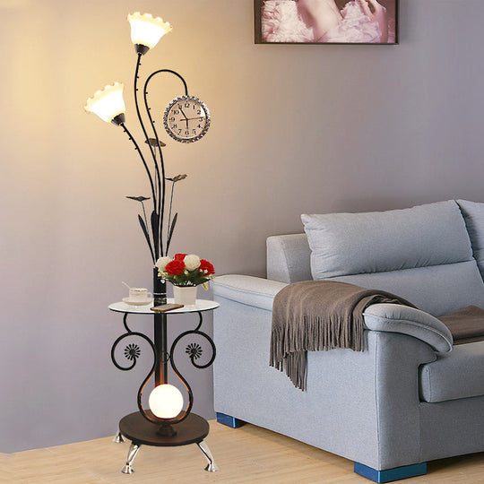 Rural Style Tree Shaped 2-Head Floor Lamp - Black/White Metallic Light for Bedroom