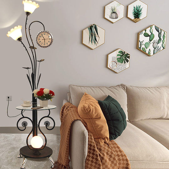 Rural Style Tree Shaped 2-Head Floor Lamp - Black/White Metallic Light for Bedroom