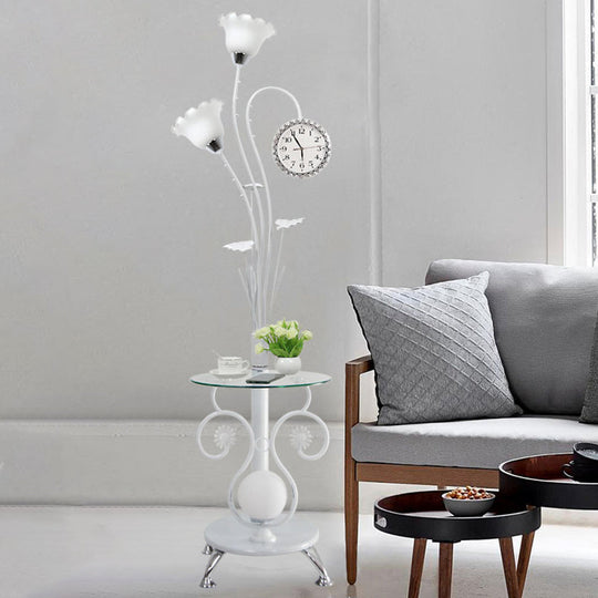 Rural Style Tree Shaped 2-Head Floor Lamp - Black/White Metallic Light for Bedroom