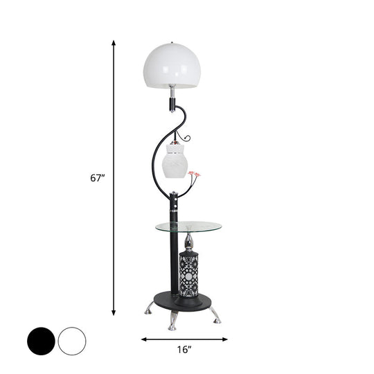 2-Bulb Countryside Style Black/White Dome Shade Floor Lamp with Beveled Crystal Accents