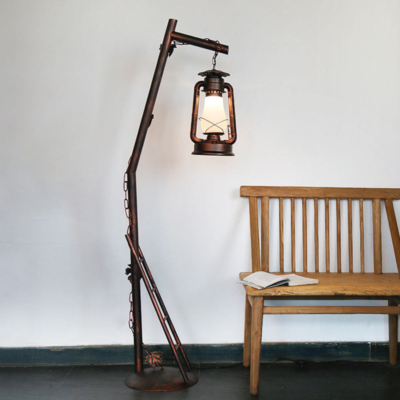 Classic Style Copper Crystal Floor Reading Lamp - Oil Lamp Shaped Standing Light, 1-Light