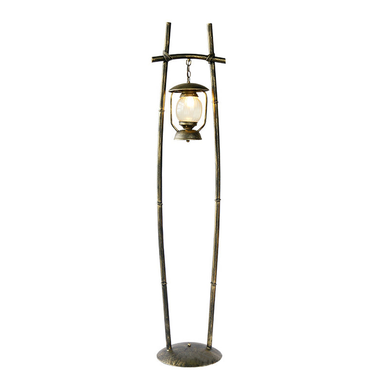 Retro Metallic Bronze Floor Lamp with Oil Light Accent - 1-Bulb Reading Lamp
