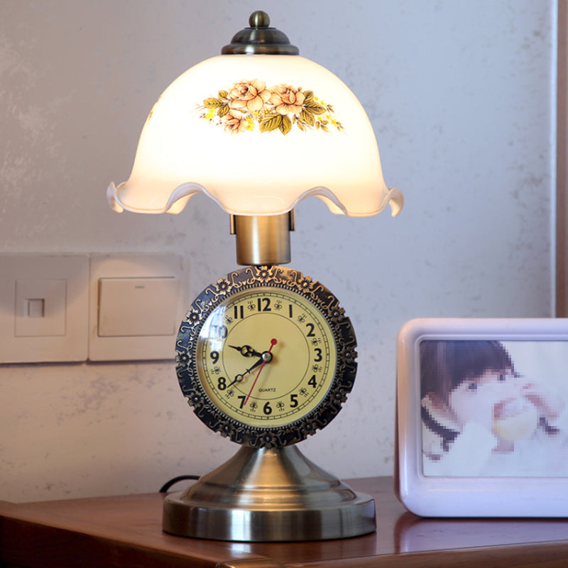 1 Bulb Brass Night Table Lamp with Faceted Glass Dome Shade - Rural Style Table Light for Bedroom