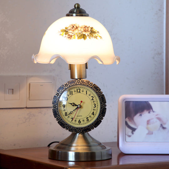 1 Bulb Brass Night Table Lamp with Faceted Glass Dome Shade - Rural Style Table Light for Bedroom