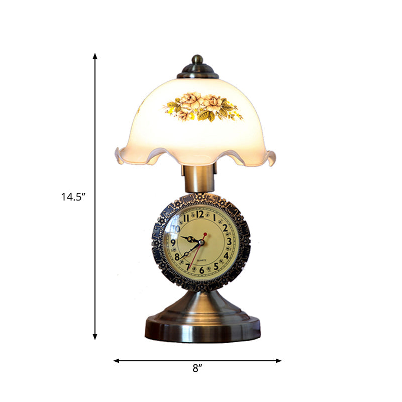 1 Bulb Brass Night Table Lamp with Faceted Glass Dome Shade - Rural Style Table Light for Bedroom