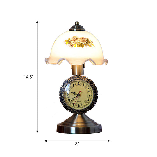 1 Bulb Brass Night Table Lamp with Faceted Glass Dome Shade - Rural Style Table Light for Bedroom