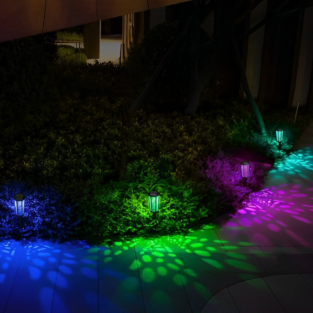 RGB Hexagon Hollow Outdoor Solar Stake Light Waterproof Landscape Lighting