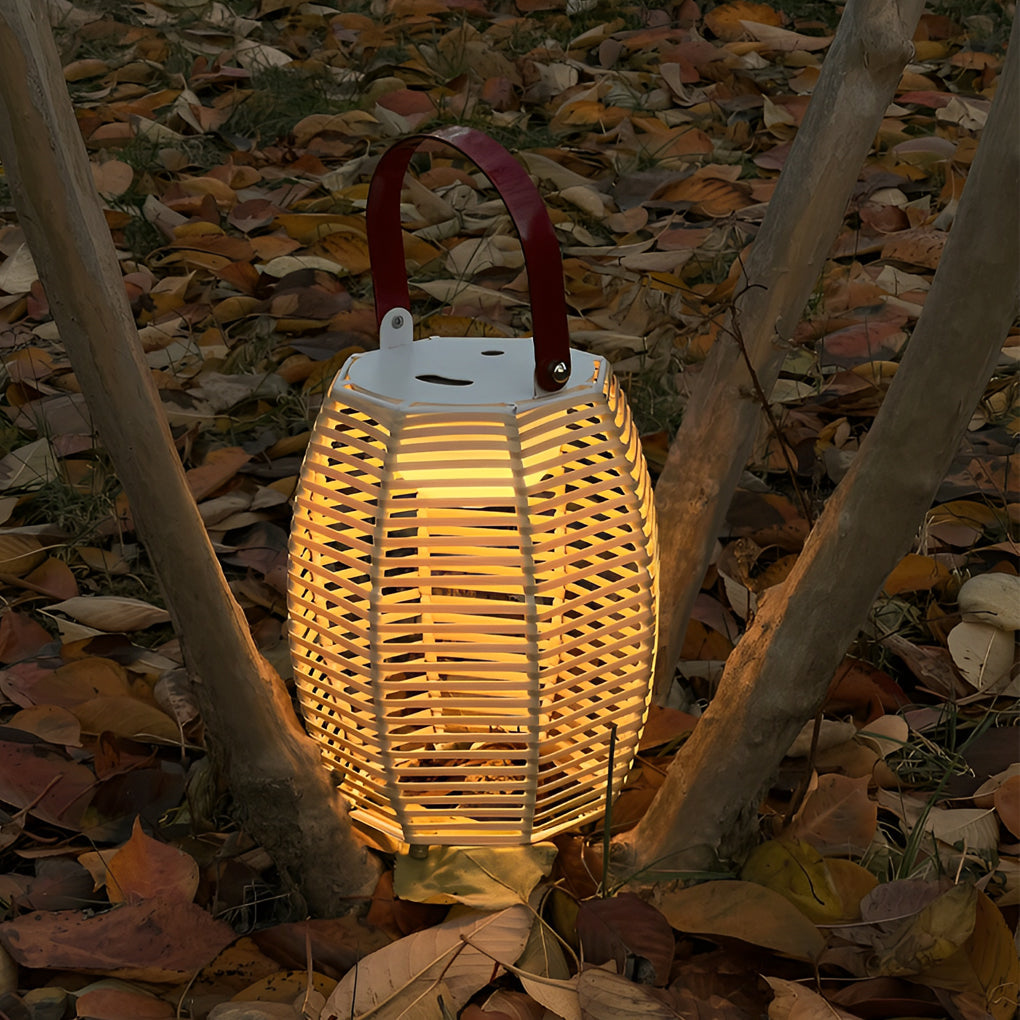Portable Rattan Lantern Solar LED Waterproof Outdoor Floor Light