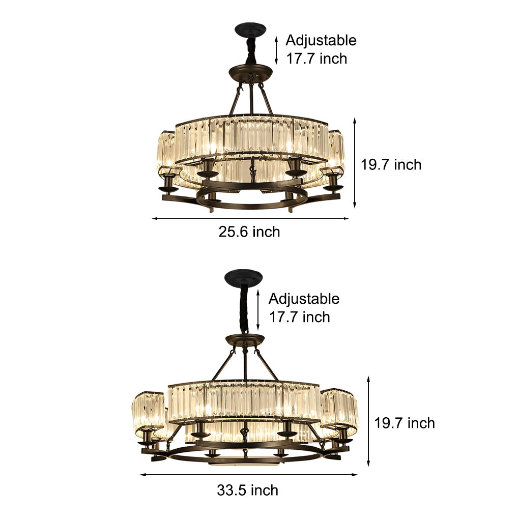 Round Metal Three Step Dimming Modern Rustic Crystal Chandelier