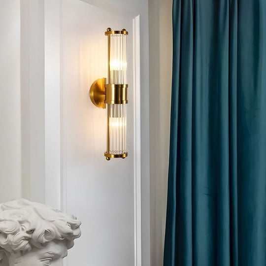 1/2-Light Modern Chrome/Gold Wall Sconce with Cylinder Clear Glass Shade