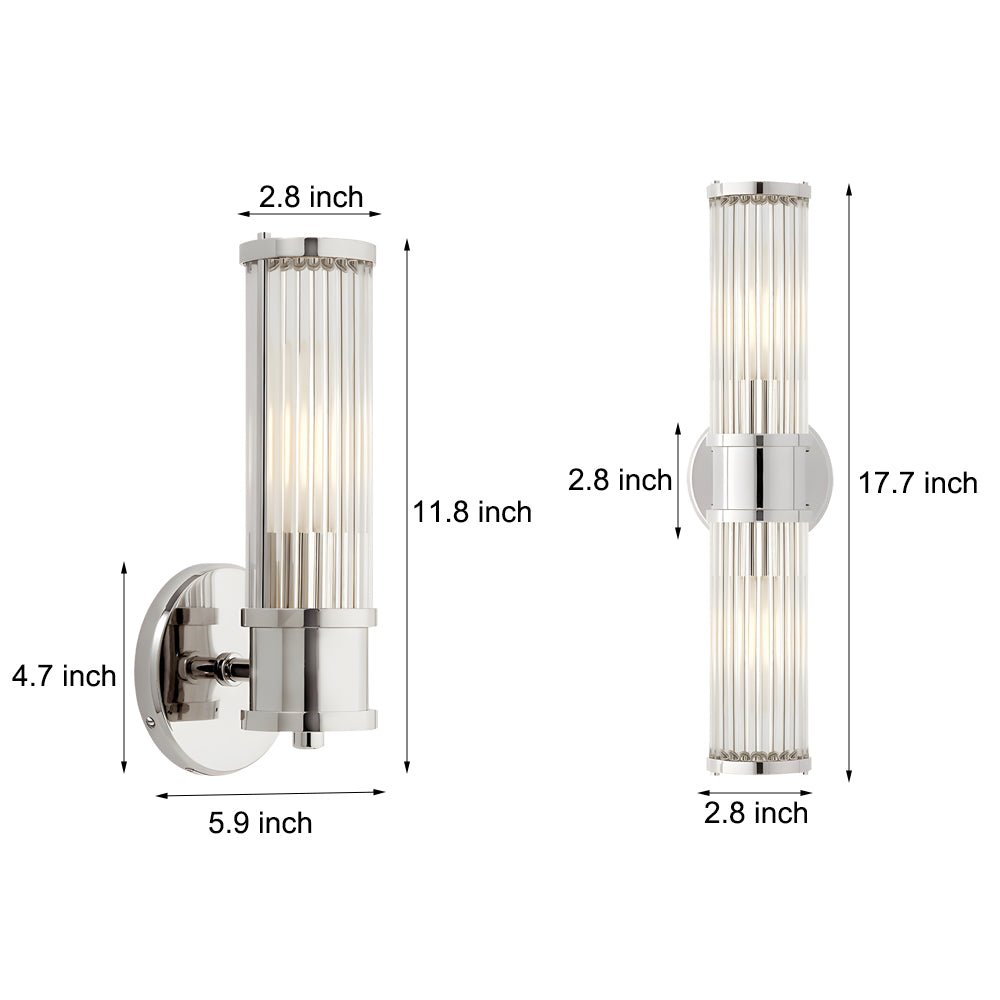 1/2-Light Modern Chrome/Gold Wall Sconce with Cylinder Clear Glass Shade