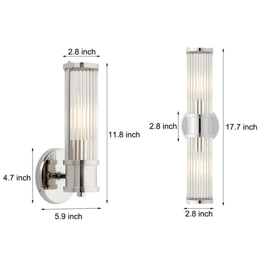 1/2-Light Modern Chrome/Gold Wall Sconce with Cylinder Clear Glass Shade