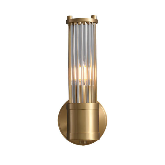 1/2-Light Modern Chrome/Gold Wall Sconce with Cylinder Clear Glass Shade