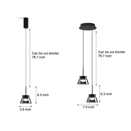1 or 2 Light Smoked Gray Glass LED Pendant Light