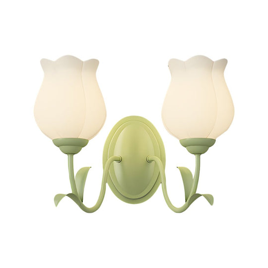 1/2 Lights Flowers Glass Three Step Dimming Green Modern Wall Lights