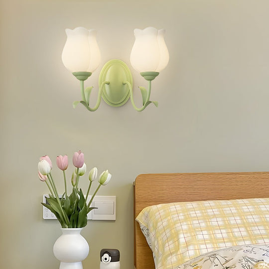 1/2 Lights Flowers Glass Three Step Dimming Green Modern Wall Lights