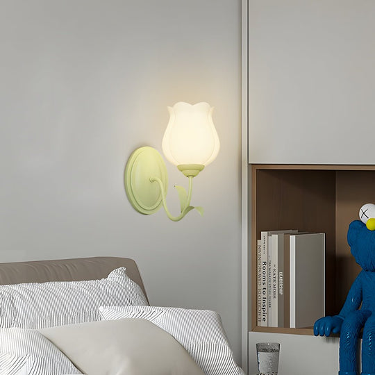1/2 Lights Flowers Glass Three Step Dimming Green Modern Wall Lights