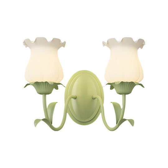 1/2 Lights Flowers Glass Three Step Dimming Green Modern Wall Lights